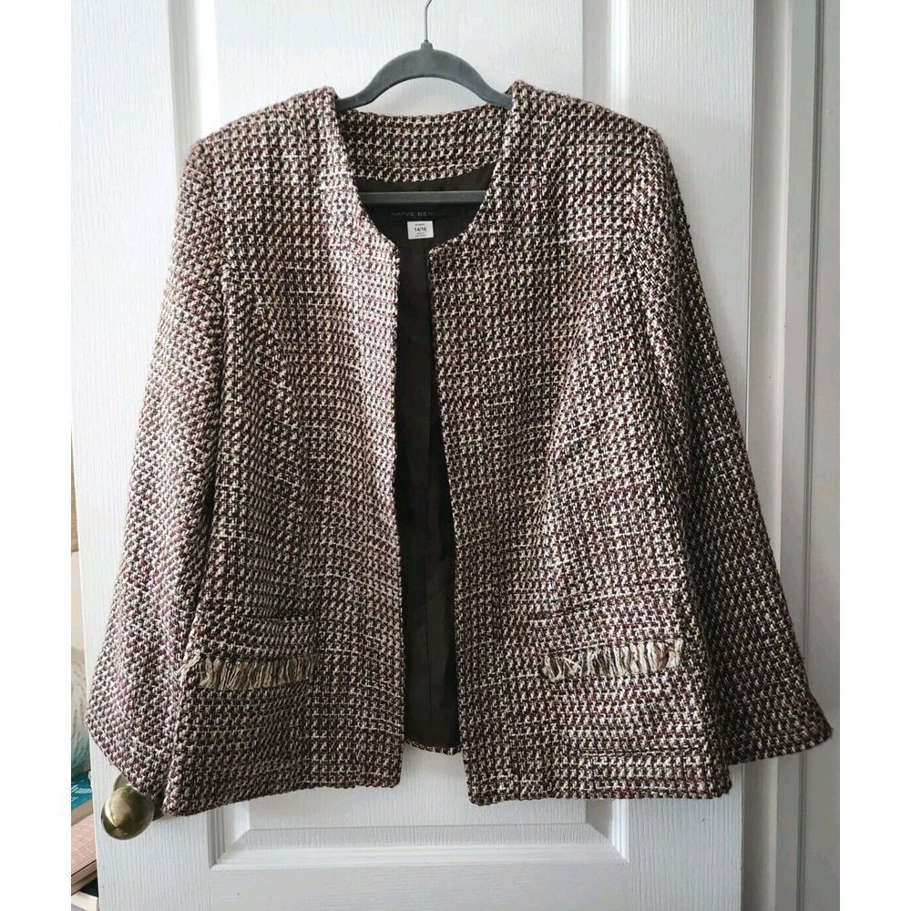HARVÉ BENARD Women's Knit Coat Long Sleeve Pockets Brown Beige Size 14/16
